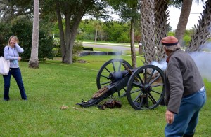 Safety Harbor Elementary School teacher Michelle Brennan fires the cannon on Friday.