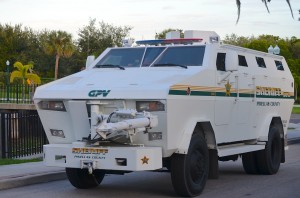 The Pinellas County Sherrif's Office's tactical assault vehicle rolls up Iron Age Drive in Safety Harbor as part of a SWAT training exercise.