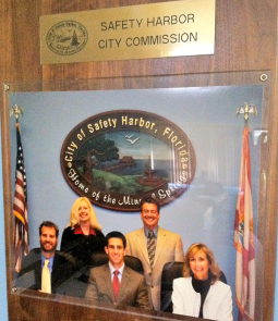 The Safety Harbor City Commission (L-R): Rick Blake, Nancy Besore, mayor Joe Ayoub, Cliff Merz, Vice-Mayor Nina Bandoni.
