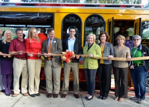 City and county officials attended the ribbon cutting ceremony and trail run of the Safety Harbor Jolley Trolley on Monday.