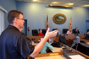 SAC Chair Dean Harmeson instructs the civics students during their mock planning & zoning board meeting.