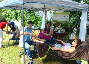 The massage chair at the Peace of Mind booth was a popular spot on saturday.