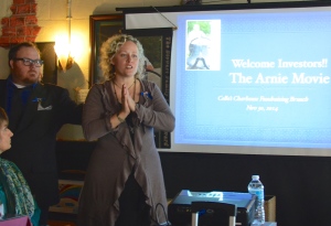 Joe Davison (L) and Janet Lee Stinson discuss The Arnie Movie project.