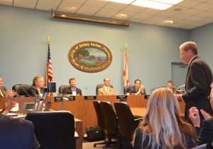 Bill Cropsey receives a warm ovation at a ceremony announcing his retirement in September 2013.