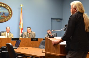 Local artist Todd Ramquist addresses the Safety Harbor City Commission on Monday, Mar.2m 2015.