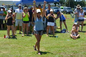 Holly Jones winning 1st place in her divsion at BRE's Paddle For Kids Event
