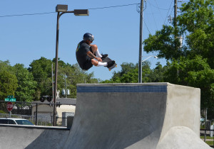 Dunedin's Jimmy Marcus goes vertical at the Ian Tilmann Skatepark on Saturday.