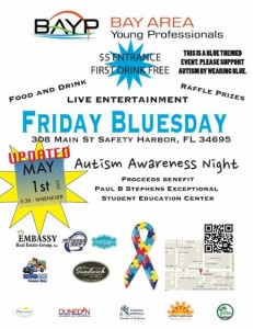 Friday Bluesday, an autism awareness event, is tonight at 308 Main St. in downtown Safety Harbor.