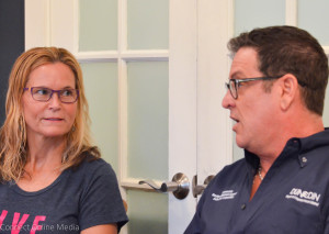 Tupelo on 4th owner Melissa Haist listens to Downtown Dunedin Merchants Association founder Gregory Brady.