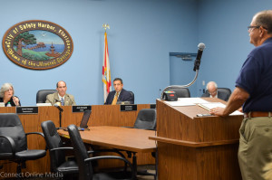 Homeowner Michael Oberacker pleads his case to the Safety Harbor City Commission Monday night.