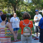 Pete Tanner and Lanie van der Horst discuss Harbor food Tours during its trial run on Saturday.