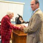 Safety Harbor Mayor Andy Steingold stands near Edward Stacy after reading a proclamation in honor of the 100-year-old Army veteran's birthday last week.