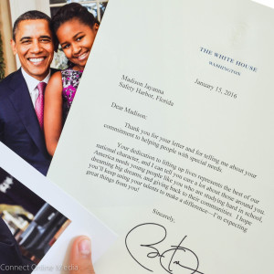 The letter from President Barack Obama that 9-year-old author Madison Jayanna received last month.