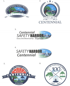 These are the six logo designs the Safety Harbor City Commission had to choose to help advertise the city's centennial birthday celebration in 2017.
