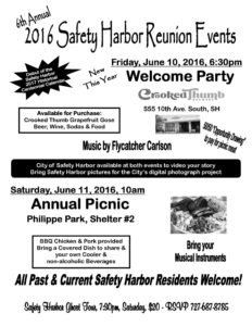 A flyer for the 6th annual Safety Harbor Reunion Picnic, to be held on Saturday, June 11, 2016. 
