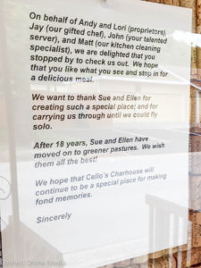 The Holynskyjs left this welcome letter outside the door of Cello's after they took over the business earlier this month.