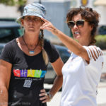 Heather Richardson (L) and beth Warmath eye the site of their latest mural in downtown Safety Harbor.