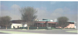 A screenshot of Cardno Inc.'s design plans for the Safety Harbor Community Center, which include a 1,800-sq.ft. fitness center with a glass wall, patio, retention pond and other upgrades.