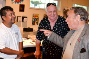 Dino Kotopoulis (center) is flanked by fellow Safety Harbor artists Kumpa Tawornprom (L) and Stu Dwork (R) at last month's Public Art Committee workshop.