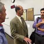 Safety Harbor Mayor Andy Steingold (center) speaks with Kevin LaBrie (l) and Vic Curti (r) following a recent commission meeting.