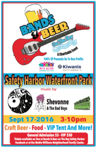 Bands & beer on the Bay is set for Saturday, September 17 from 3-10 pm at the Safety Harbor Waterfront Park.