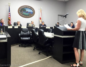 North Bayshore Boulevard resident Patty Kent speaks to the Safety Harbor City Commission about potential sidewalk easements on her street on Sept. 6, 2016.