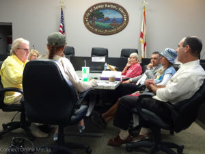 Safety Harbor Mayor Andy Steingold (r) speaks during the latest North Pinellas Cultural Alliance board meeting on Wednesday, Sept. 7, 2016.