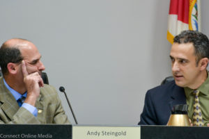 Mayor Andy Steingold and Commissioner Carlos Diaz debated the advisory board code of conduct issue on Tuesday, January 17, 2017.