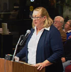 A screenshot of Shelly Schellenberg, taken during the Safety Harbor City Commission meeting on Feb. 16, 2015.